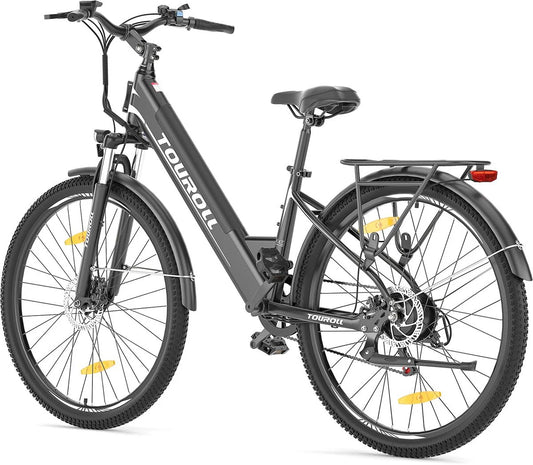 Touroll J1 ST 27,5 inch Trekking Bike met 250W Motor, 36V 15.6Ah Batterij, Max 100km Bereik, 1.8" LCD Display Shimano 7-Speed Schijfrem - Zwart
