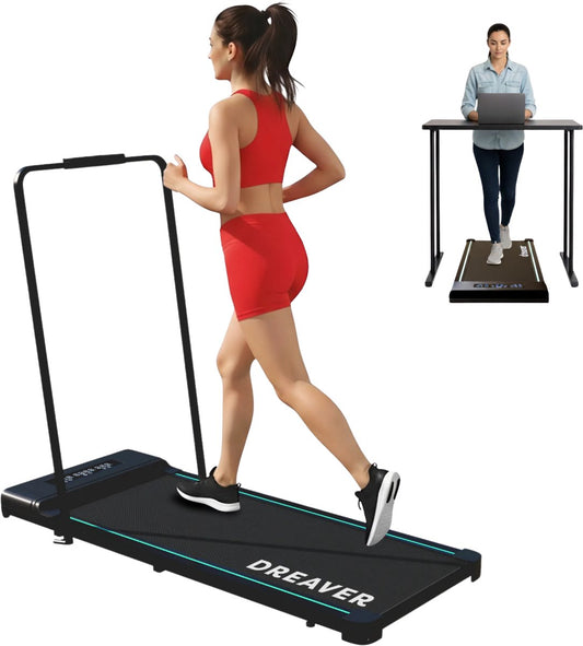Dreaver 2-in-1 Loopband Inklapbaar 1-10km/u - Inclusief Beschermmat & E-book - Hardloopband - Treadmill - Wandelband - Walking pad - Voor Thuis - Elektrisch - Opvouwbaar