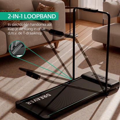 Dreaver 2-in-1 Loopband Inklapbaar 1-10km/u - Inclusief Beschermmat & E-book - Hardloopband - Treadmill - Wandelband - Walking pad - Voor Thuis - Elektrisch - Opvouwbaar