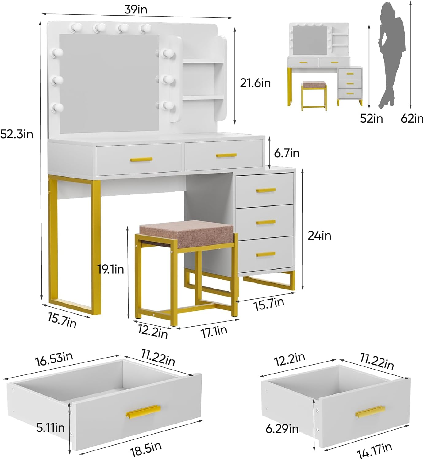 Multifunctionele make-upspiegel kaptafel