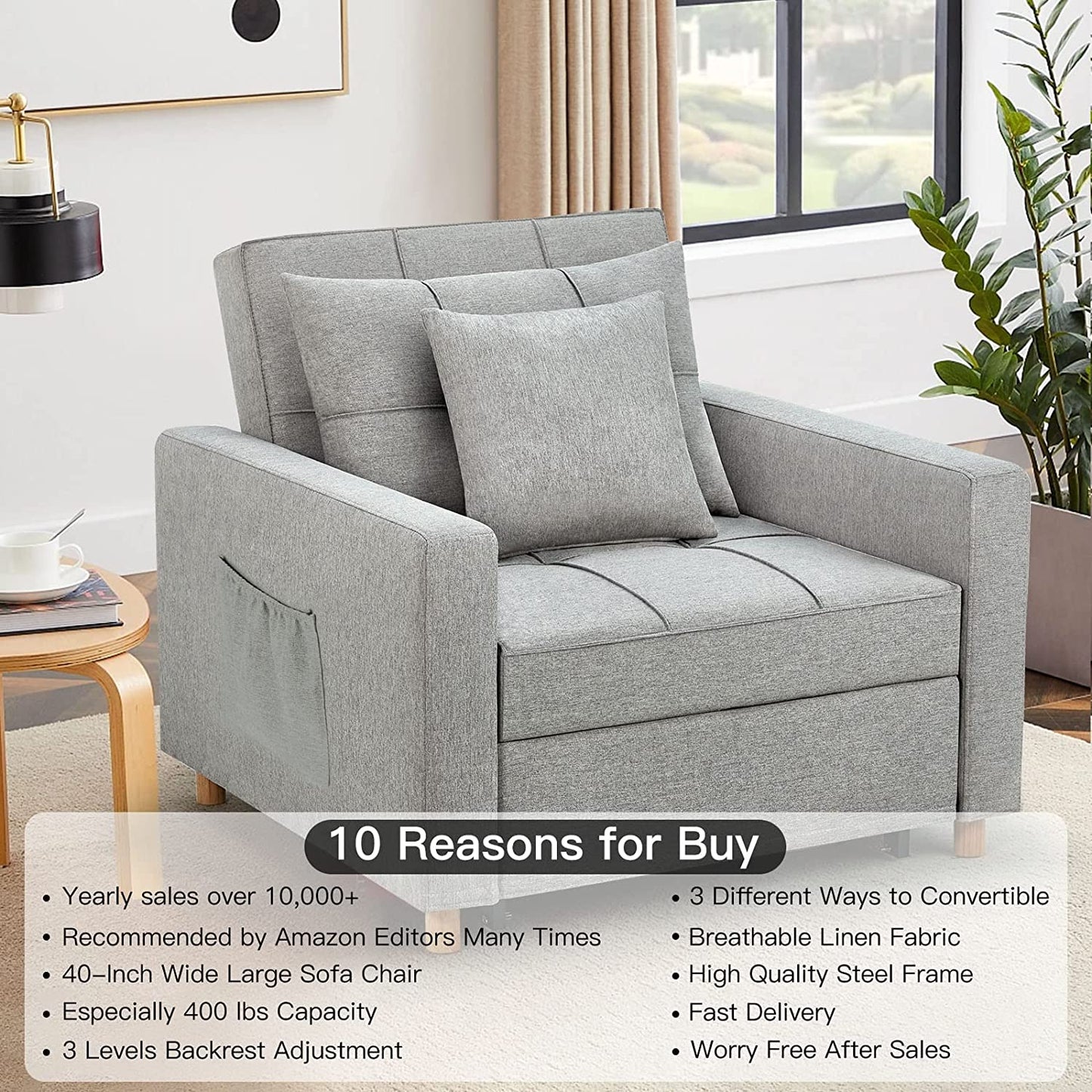 🔥40 inch 3-in-1 converteerbare stoelbed, slaapbank