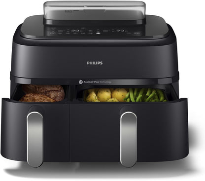 Philips 5000 Series Dual Basket Airfryer - NA551/00 - Stoomfunctie - Dubbele Mand - 9L - Tot 6 Personen