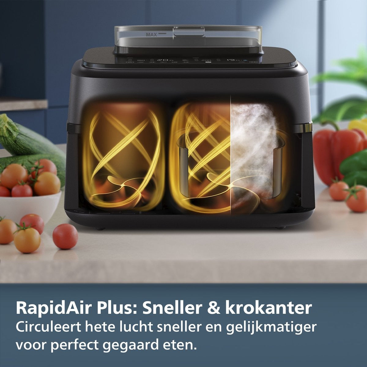 Philips 5000 Series Dual Basket Airfryer - NA551/00 - Stoomfunctie - Dubbele Mand - 9L - Tot 6 Personen