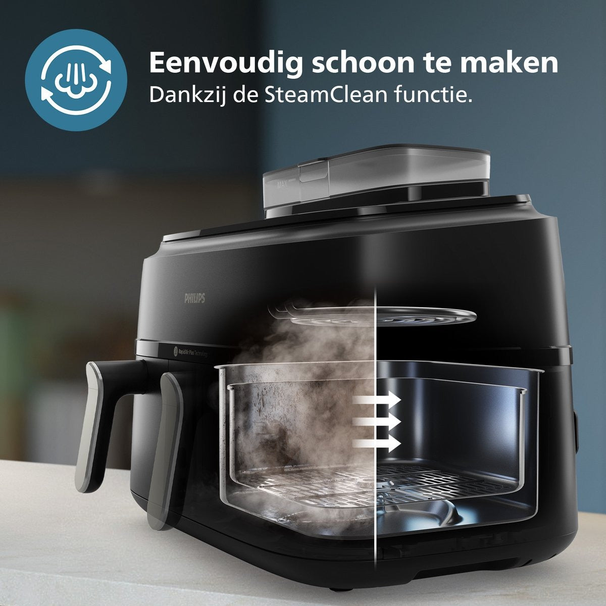 Philips 5000 Series Dual Basket Airfryer - NA551/00 - Stoomfunctie - Dubbele Mand - 9L - Tot 6 Personen