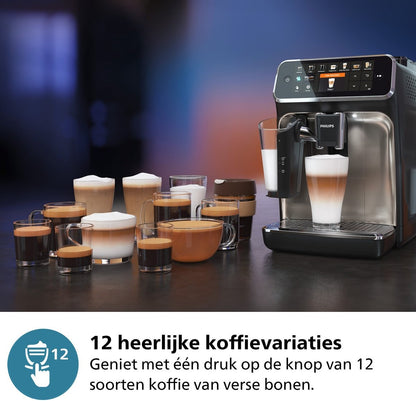 Philips 5400 Series - Volautomatische Espressomachine - LatteGo Melksysteem - 12 Soorten Koffie + Heet Water - Zwart - + AquaClean Filter - EP5447/90