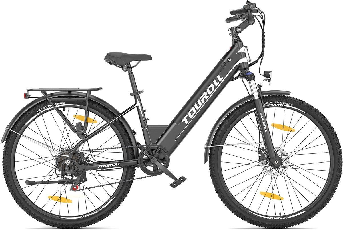 Touroll J1 ST 27,5 inch Trekking Bike met 250W Motor, 36V 15.6Ah Batterij, Max 100km Bereik, 1.8" LCD Display Shimano 7-Speed Schijfrem - Zwart