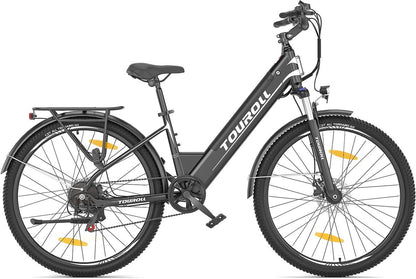 Touroll J1 ST 27,5 inch Trekking Bike met 250W Motor, 36V 15.6Ah Batterij, Max 100km Bereik, 1.8" LCD Display Shimano 7-Speed Schijfrem - Zwart
