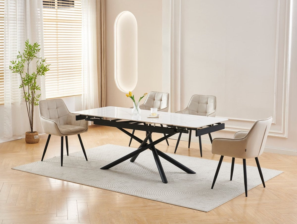 Colenis® - Oriana Eetkamerstoel - Set Van 4 - Beige - Fluweel - Velvet - Industrieel