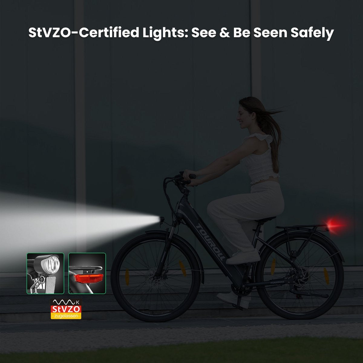 Touroll J1 ST 27,5 inch Trekking Bike met 250W Motor, 36V 15.6Ah Batterij, Max 100km Bereik, 1.8" LCD Display Shimano 7-Speed Schijfrem - Zwart