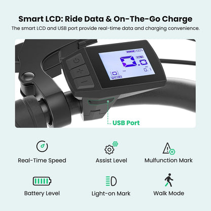 Touroll J1 ST 27,5 inch Trekking Bike met 250W Motor, 36V 15.6Ah Batterij, Max 100km Bereik, 1.8" LCD Display Shimano 7-Speed Schijfrem - Zwart