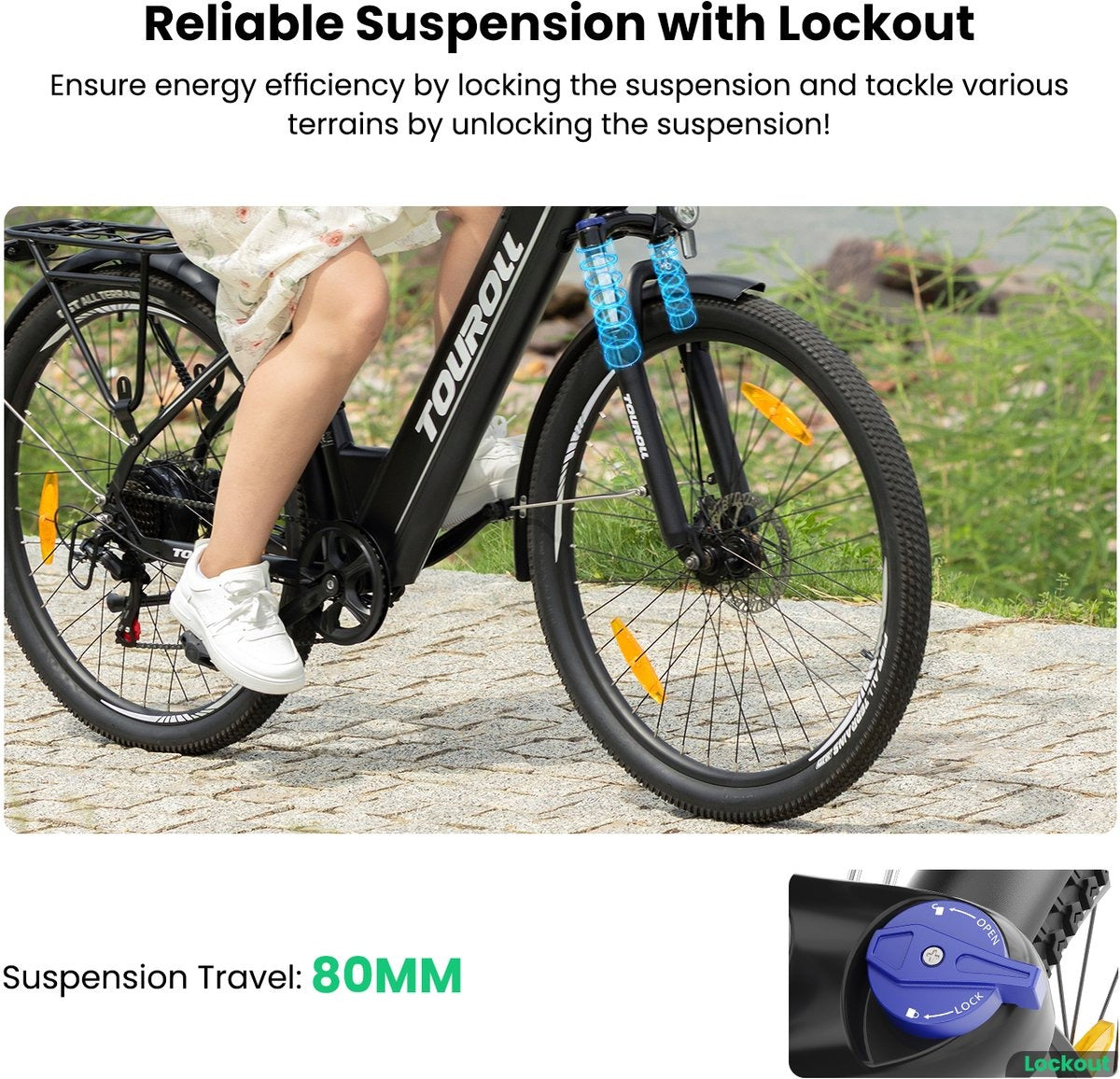 Touroll J1 ST 27,5 inch Trekking Bike met 250W Motor, 36V 15.6Ah Batterij, Max 100km Bereik, 1.8" LCD Display Shimano 7-Speed Schijfrem - Zwart