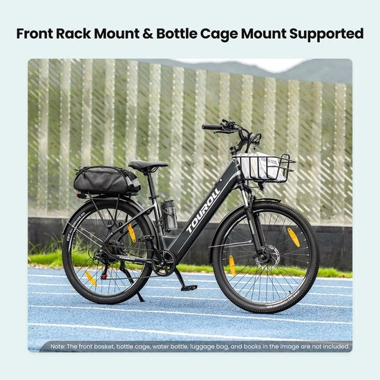 Touroll J1 ST 27,5 inch Trekking Bike met 250W Motor, 36V 15.6Ah Batterij, Max 100km Bereik, 1.8" LCD Display Shimano 7-Speed Schijfrem - Zwart