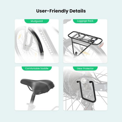 Touroll J1 ST 27,5 inch Trekking Bike met 250W Motor, 36V 15.6Ah Batterij, Max 100km Bereik, 1.8" LCD Display Shimano 7-Speed Schijfrem - Zwart