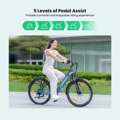 Touroll J1 ST 27,5 inch Trekking Bike met 250W Motor, 36V 15.6Ah Batterij, Max 100km Bereik, 1.8" LCD Display Shimano 7-Speed Schijfrem - Zwart