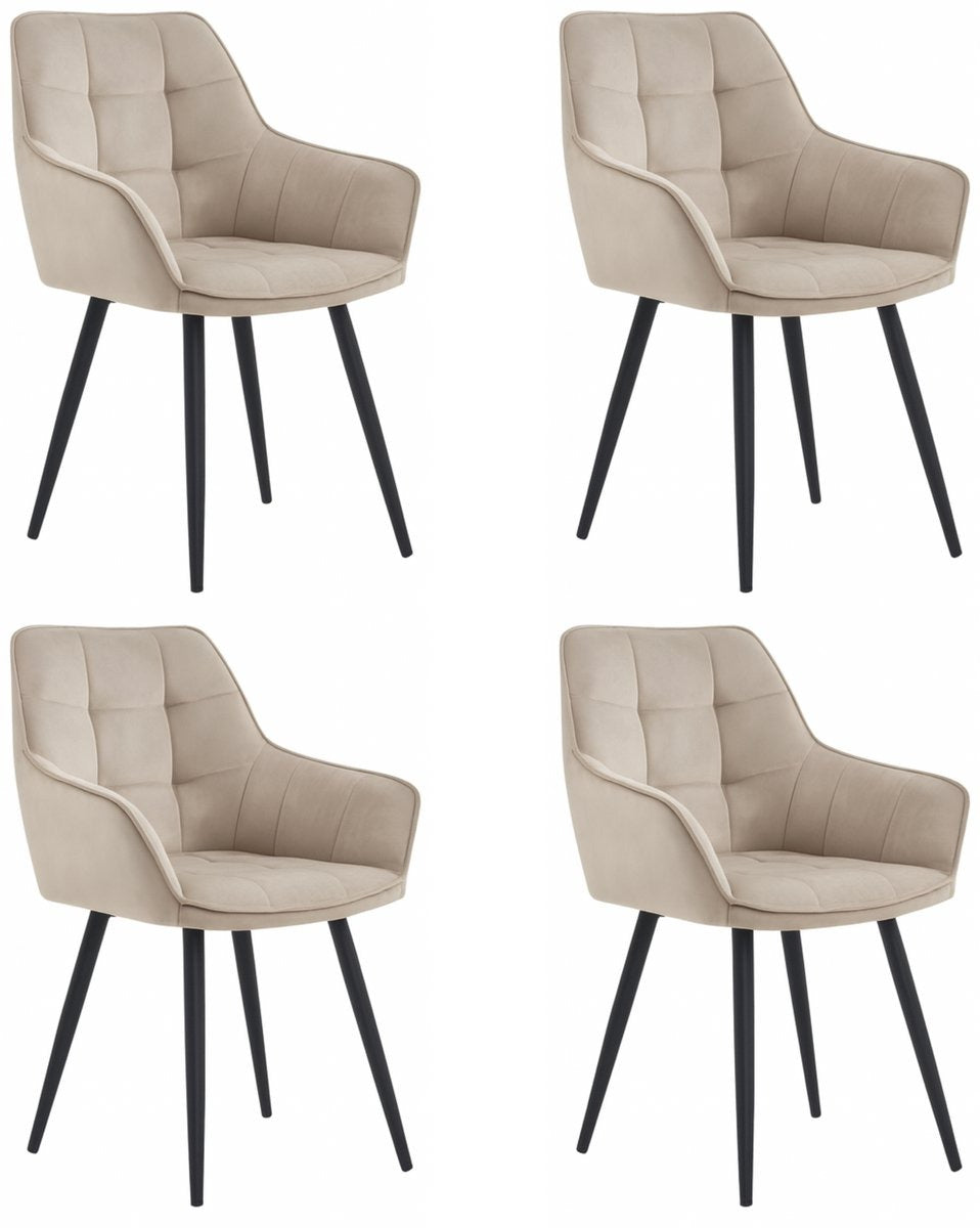 Colenis® - Oriana Eetkamerstoel - Set Van 4 - Beige - Fluweel - Velvet - Industrieel