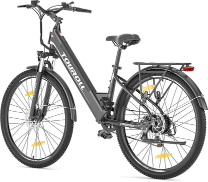 Touroll J1 ST 27,5 inch Trekking Bike met 250W Motor, 36V 15.6Ah Batterij, Max 100km Bereik, 1.8" LCD Display Shimano 7-Speed Schijfrem - Zwart