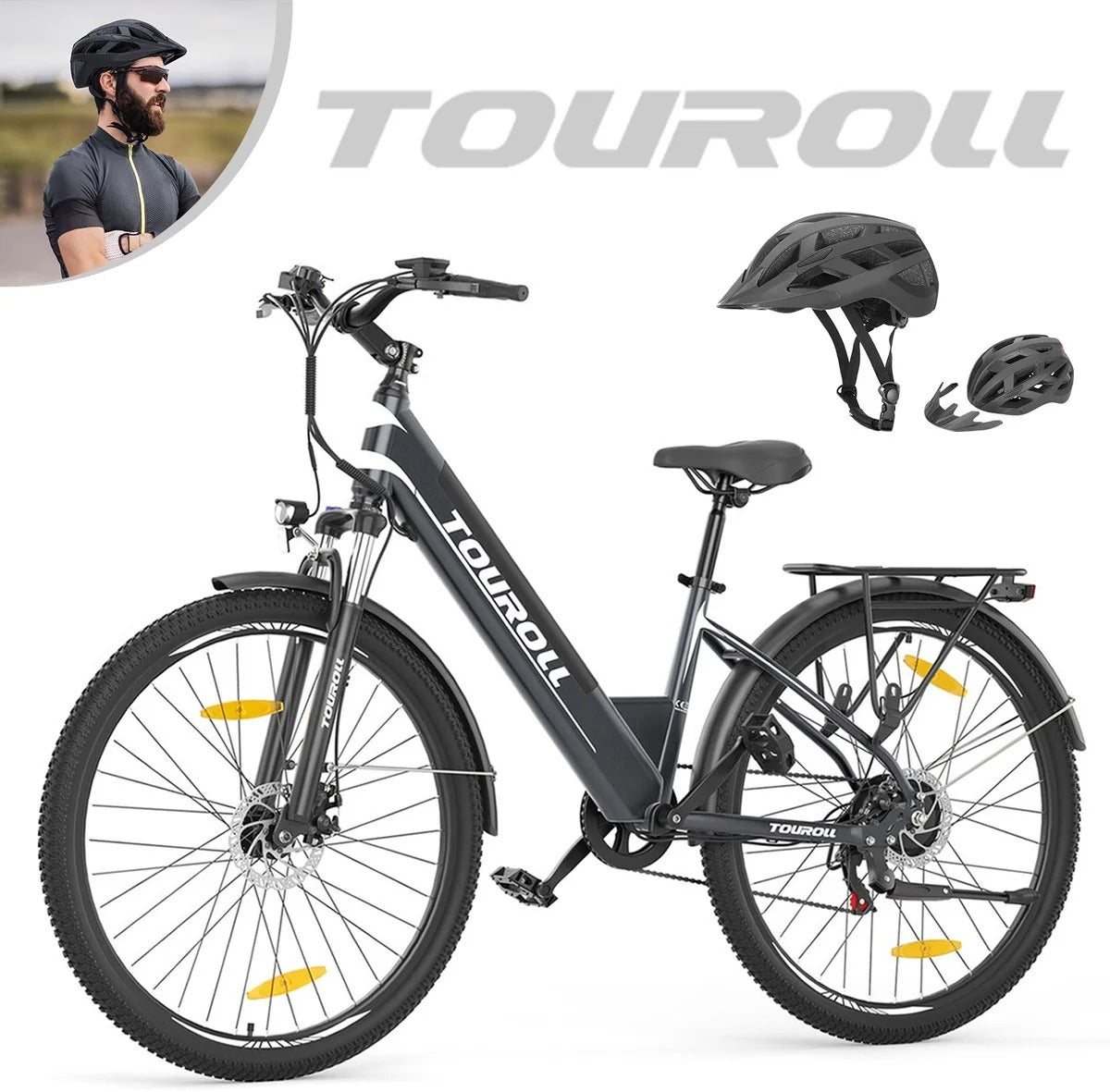 Touroll J1 ST 27,5 inch Trekking Bike met 250W Motor, 36V 15.6Ah Batterij, Max 100km Bereik, 1.8" LCD Display Shimano 7-Speed Schijfrem - Zwart